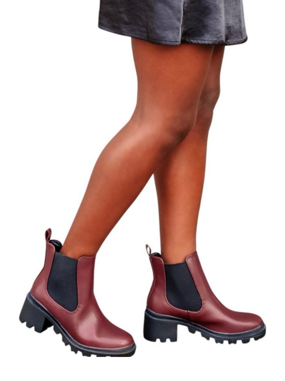 🍂LULU’s Waylen Lugged Platform Vegan Ankle Boots in Oxblood